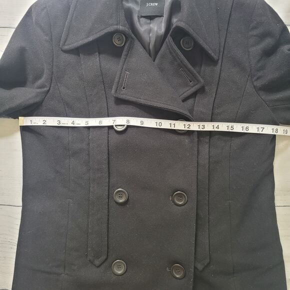 J. Crew Size est 6 Women's Black Double Breasted Short Length Gray Wool Pea Coat - Picture 7 of 10